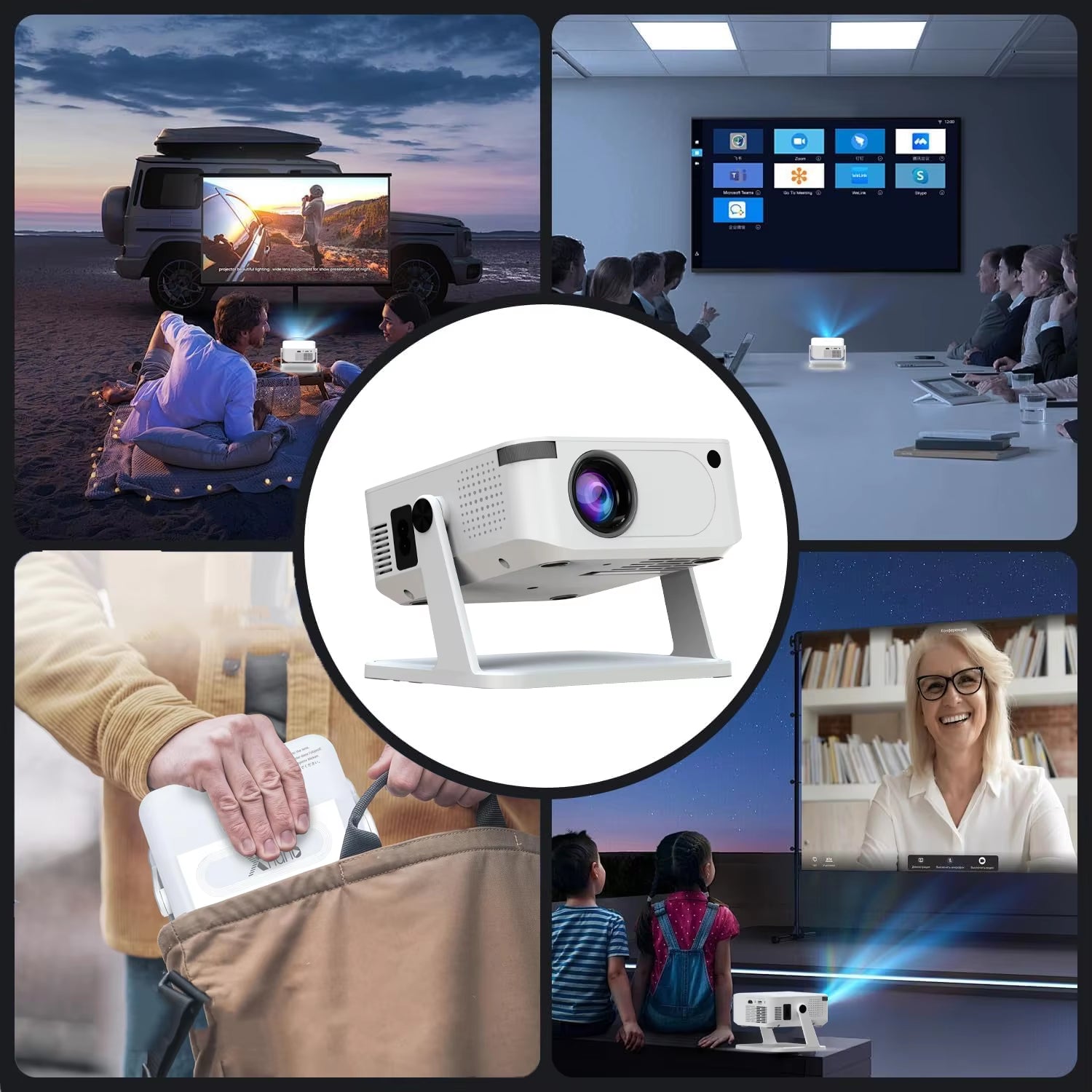 Digital Projector Android with Holder HD Video Smart Projector Outdoor with HDMI USB Wireless Connection for Home Cinema Out