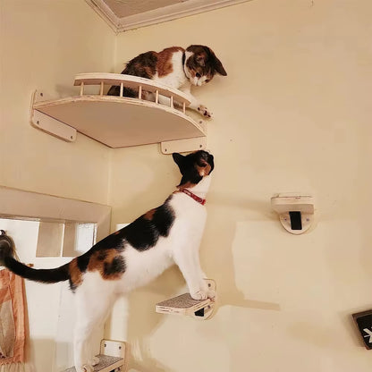Wall-Mounted Cat Climbing Shelf with Four-Step Stairway and Sisal Scratching Post for Enhanced Pet Play and Comfort