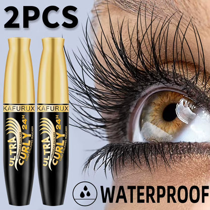 2-Piece Lengthening Black Mascara and Eyelash Brush Set - Long-Wearing Cosmetic Gift for Women