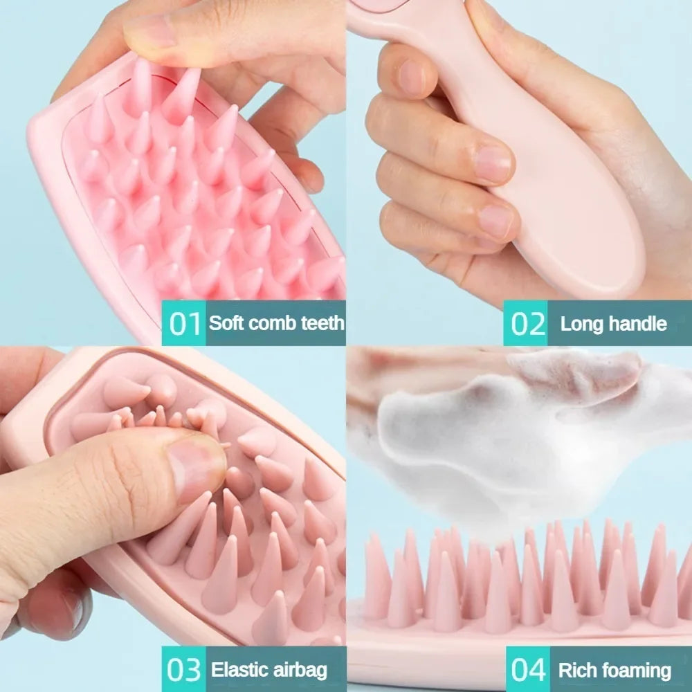 Long Handle Silicone Shampoo Brush for Scalp Massage and Hair Washing