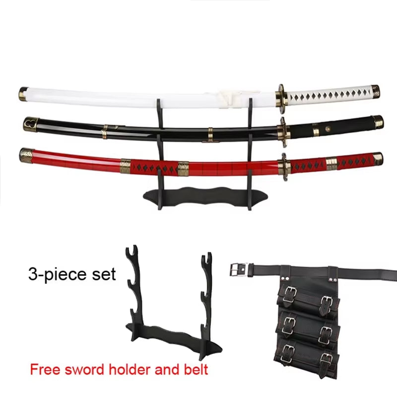 Set of 3 Handmade 41" Zoro Katanas - Anime Cosplay Swords Crafted from Bamboo Wood for Collectors and Gift Giving