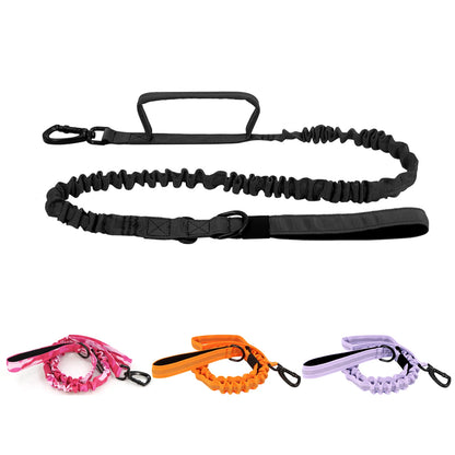 Adjustable Military Dog Leash with Quick Release Elastic Rope and Dual Control Handles for Medium and Small Dogs