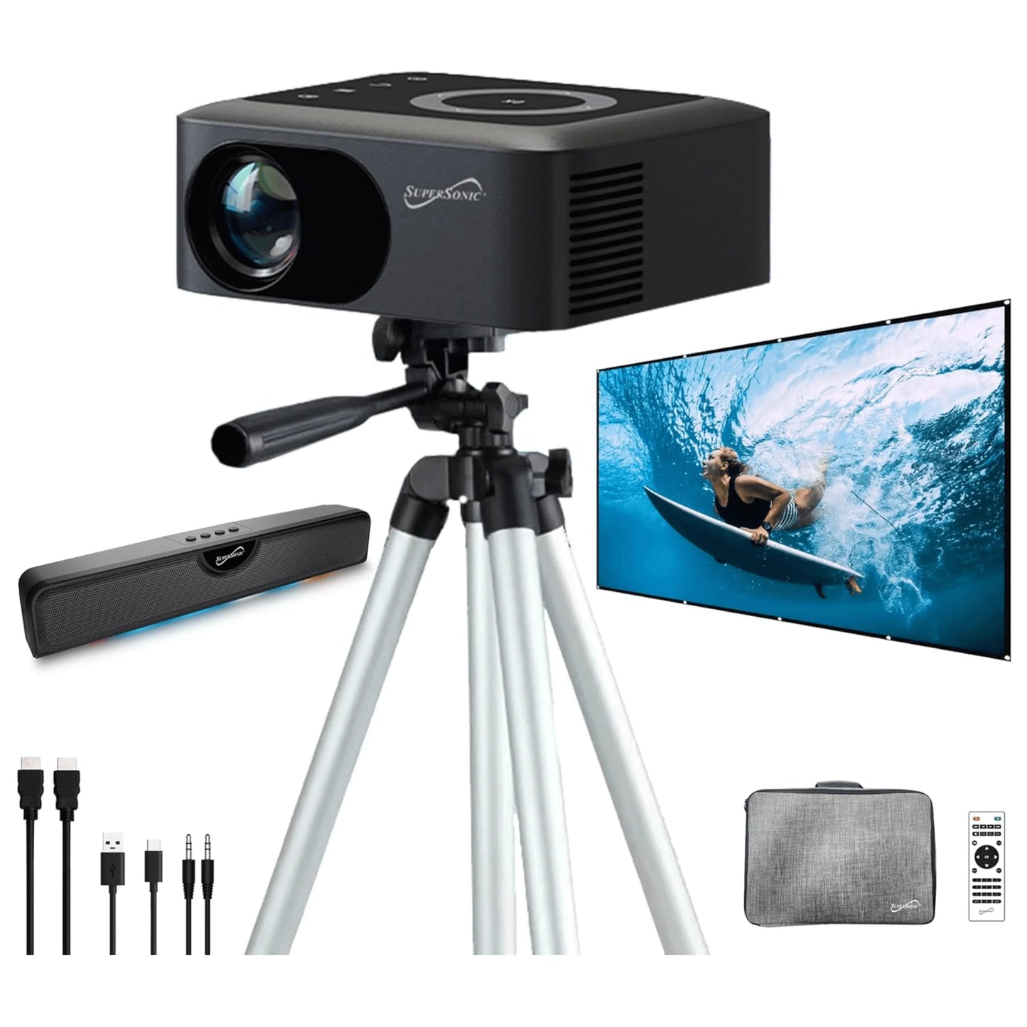Supersonic Ultimate Soundbar Projector Combo with Built-In Bluetooth and RGB LED Lights