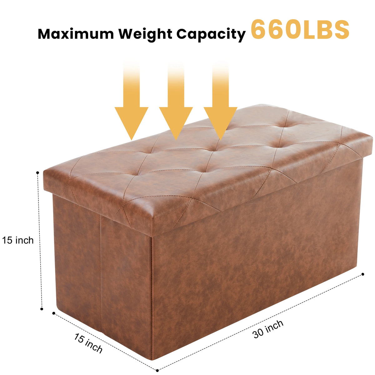 JHK 43-Inch Leather Folding Ottoman Storage Bench - Versatile Footstool and Toy Box with 660 lbs Capacity for Living Room and Bedroom Use