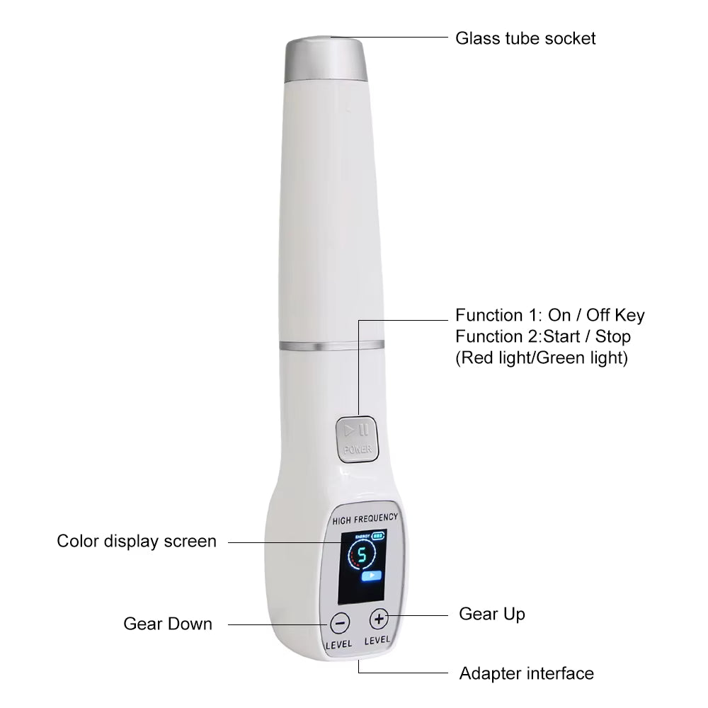 High Frequency Electrode Wand Glass Tube Electrotherapy Acne Spot Remover Skin Care Home Spa Beauty Facial Therapy Wand