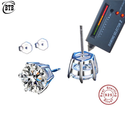 CBTB 925 Sterling Silver GRA Certified 0.5-3CT Real Moissanite D Color VVS1 Six-Jaw Stud Earrings for Women - Wedding Band Jewelry
