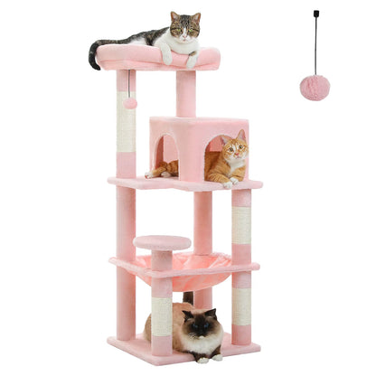 Indoor Cat Tree, 5-Tier Cat Tower for Large Cats with Metal Frame, Spacious Hammock, and Elevated Perch