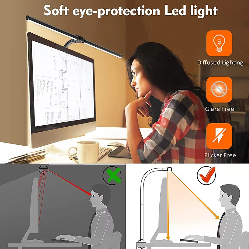 Double Head LED Desk Lamp EU/US Architect Desk Lamps Office 24W Brightest 5Color Modes and 5 Dimmable Eye Protection Lamp