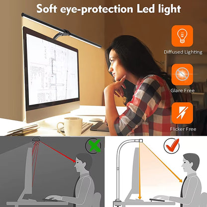 Double Head LED Desk Lamp EU/US Architect Desk Lamps Office 24W Brightest 5Color Modes and 5 Dimmable Eye Protection Lamp