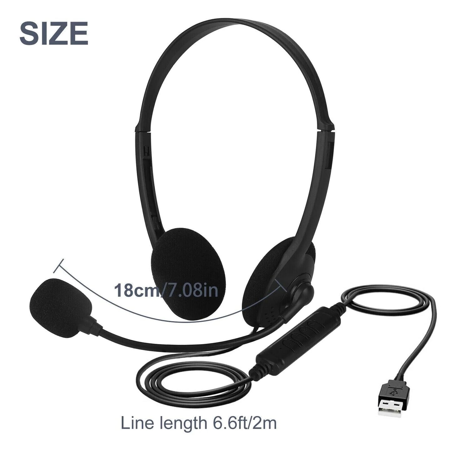 USB Headset Headphone with Microphone Noise Cancelling for PC Computer Call Chat