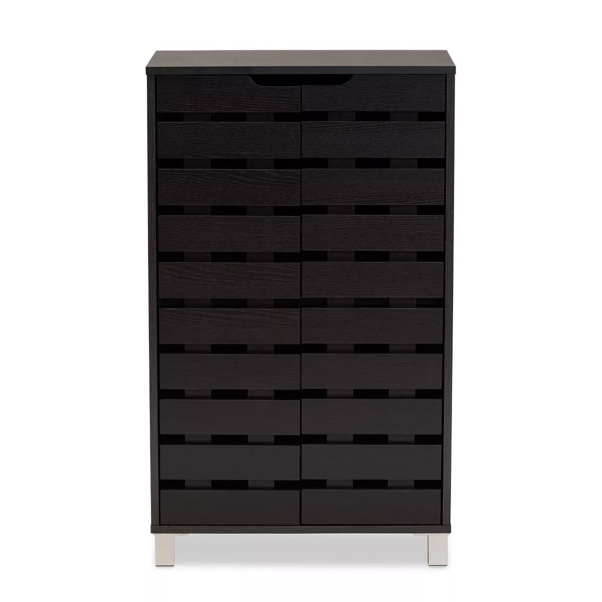 Ernest Brown Wood Shoe Storage Cabinet - Dark Brown, 2-Door Organizer for 18 Pairs with Slatted Doors 