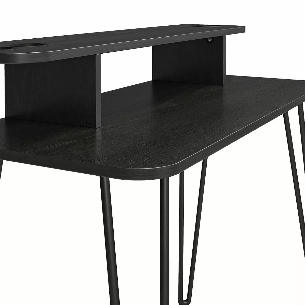 Home Vanity Black Oak - Mid-Century Modern Design, Metal Frame, Particle Board Surface