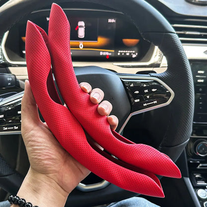 Universal D-Shaped Leather Steering Wheel Cover with Ventilation Holes - 15 Inch, Sweat-Absorbent and Anti-Slip Accessory