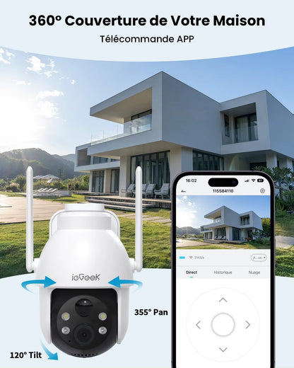 2K 3MP 360° PTZ HD Outdoor Solar Surveillance Camera, Outdoor Battery with PIR Motion Sensor, Colour Night Vision