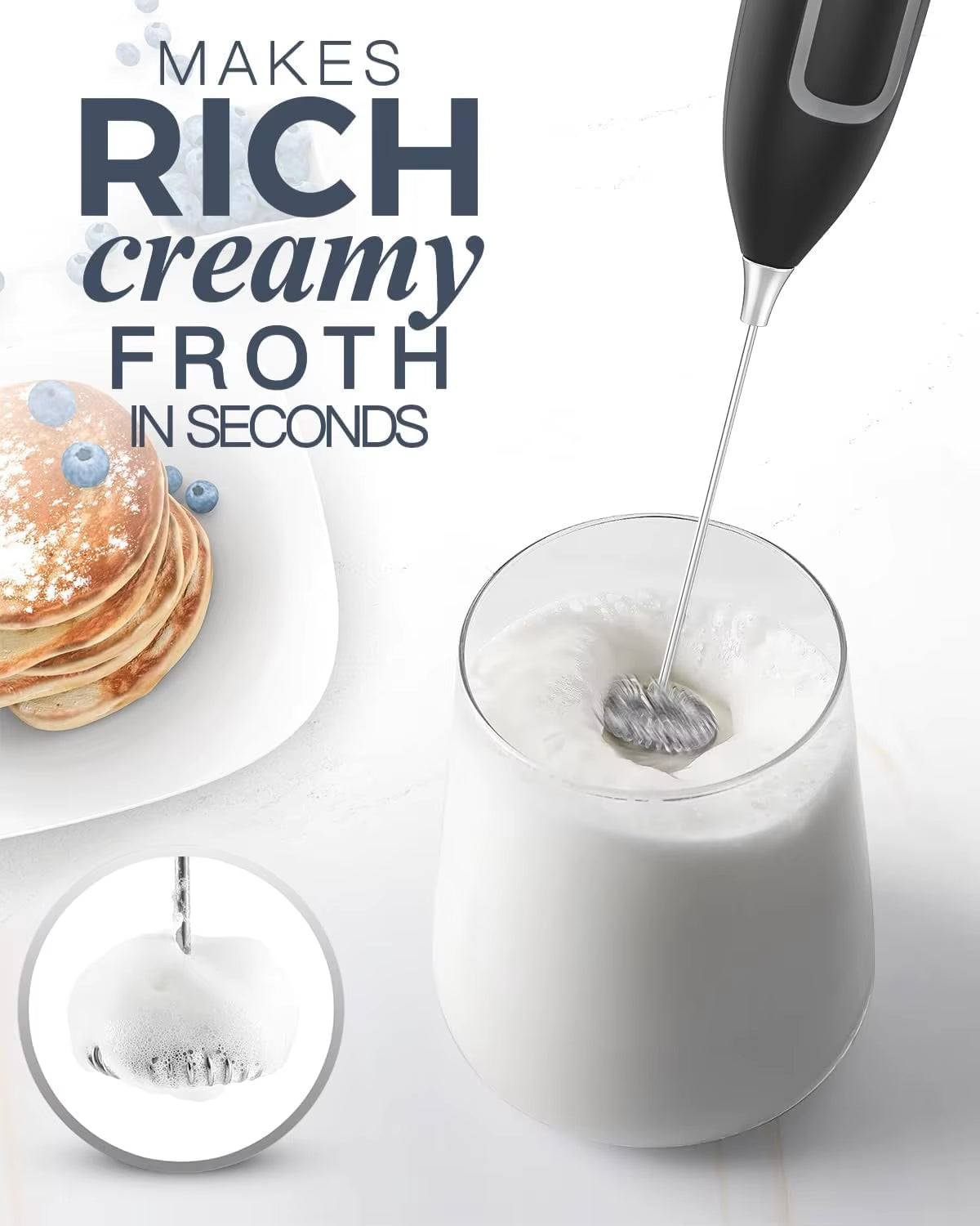 Milk Frother Handheld Electric Foam Maker Frother Wand, Whisk Drink Mixer & Foamer for Coffee Latte Matcha Hot Chocolate
