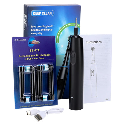 Smart Rotating Electric Toothbrush with Rechargeable Functionality, 4 Replacement Heads, and 5 Whitening Modes
