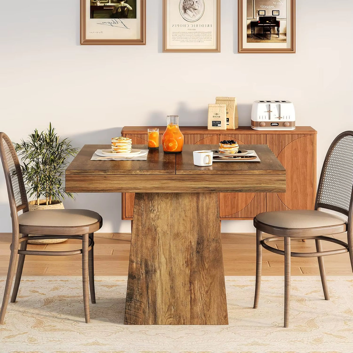 Tribesigns 31.5-Inch Square Dining Table for Four with Sturdy Pedestal Base, Ideal for Small Kitchens and Farmhouse Dining Rooms