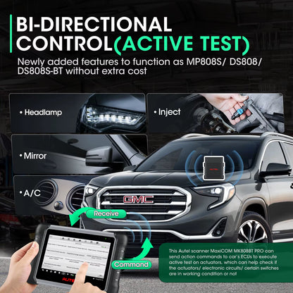Autel Maxicom MK808BT PRO OBD2 Automotive Diagnostic Scanner - Advanced Bidirectional Tool with Key Coding, Active Tests, Injector Coding, and Comprehensive System Coverage