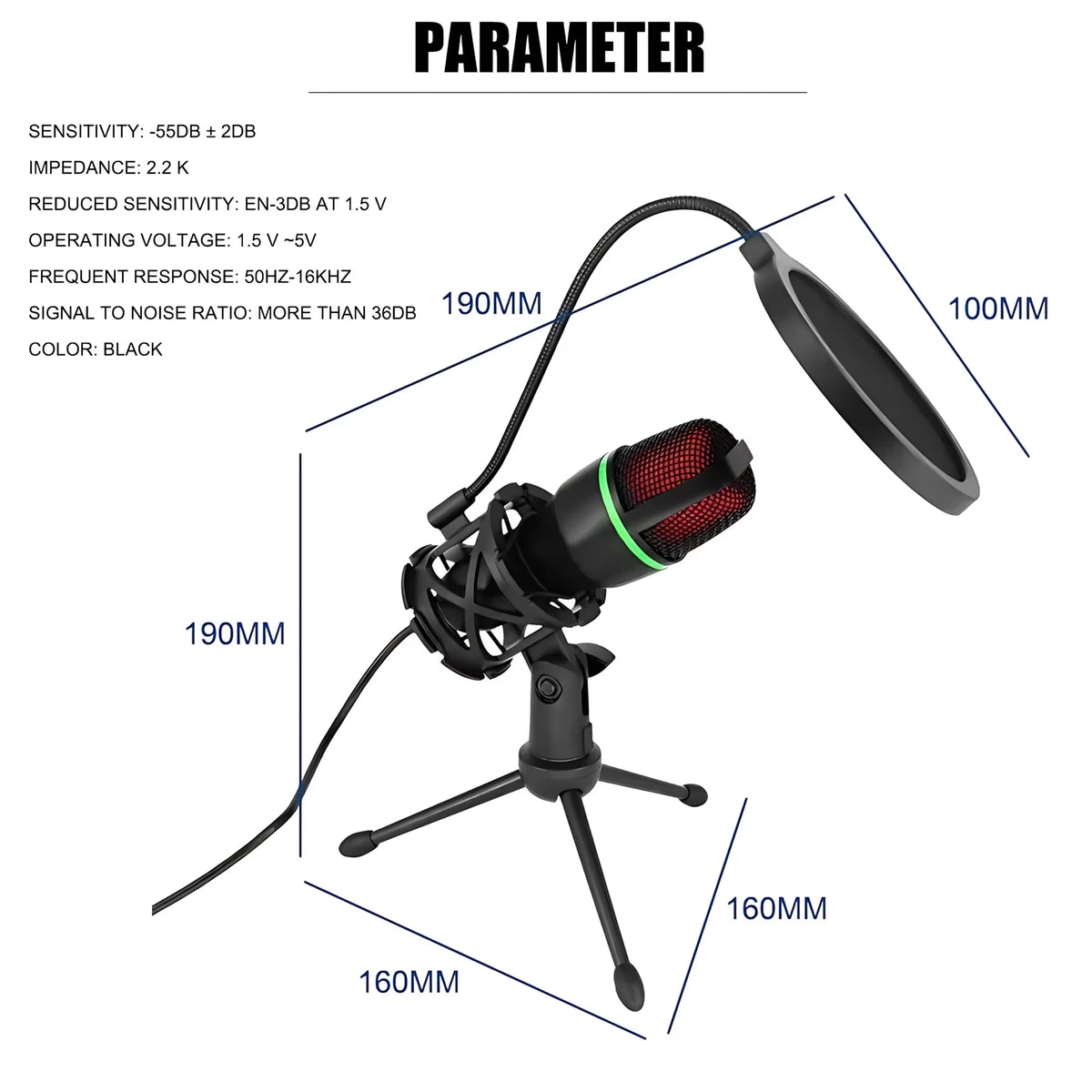Premium USB Condenser Microphone Kit with Tripod Stand and RGB Lighting for Gaming, Streaming, and Content Creation on PC, Laptop, and Mac - Features Mute Button and Built-in Voice Changer