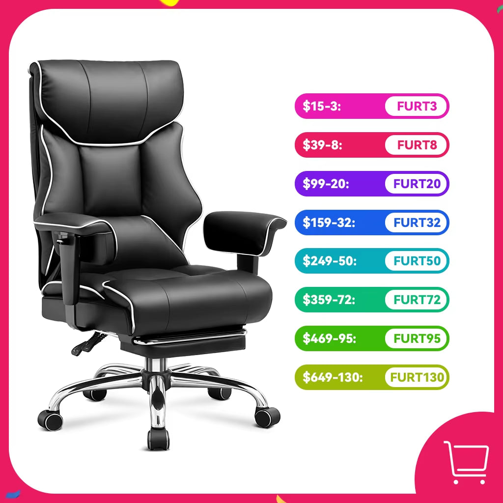 COMHOMA Executive High Back Leather Office Chair for Big and Tall Individuals, 400 lbs Capacity, Ergonomic Lumbar Support with Pocket Spring Cushion