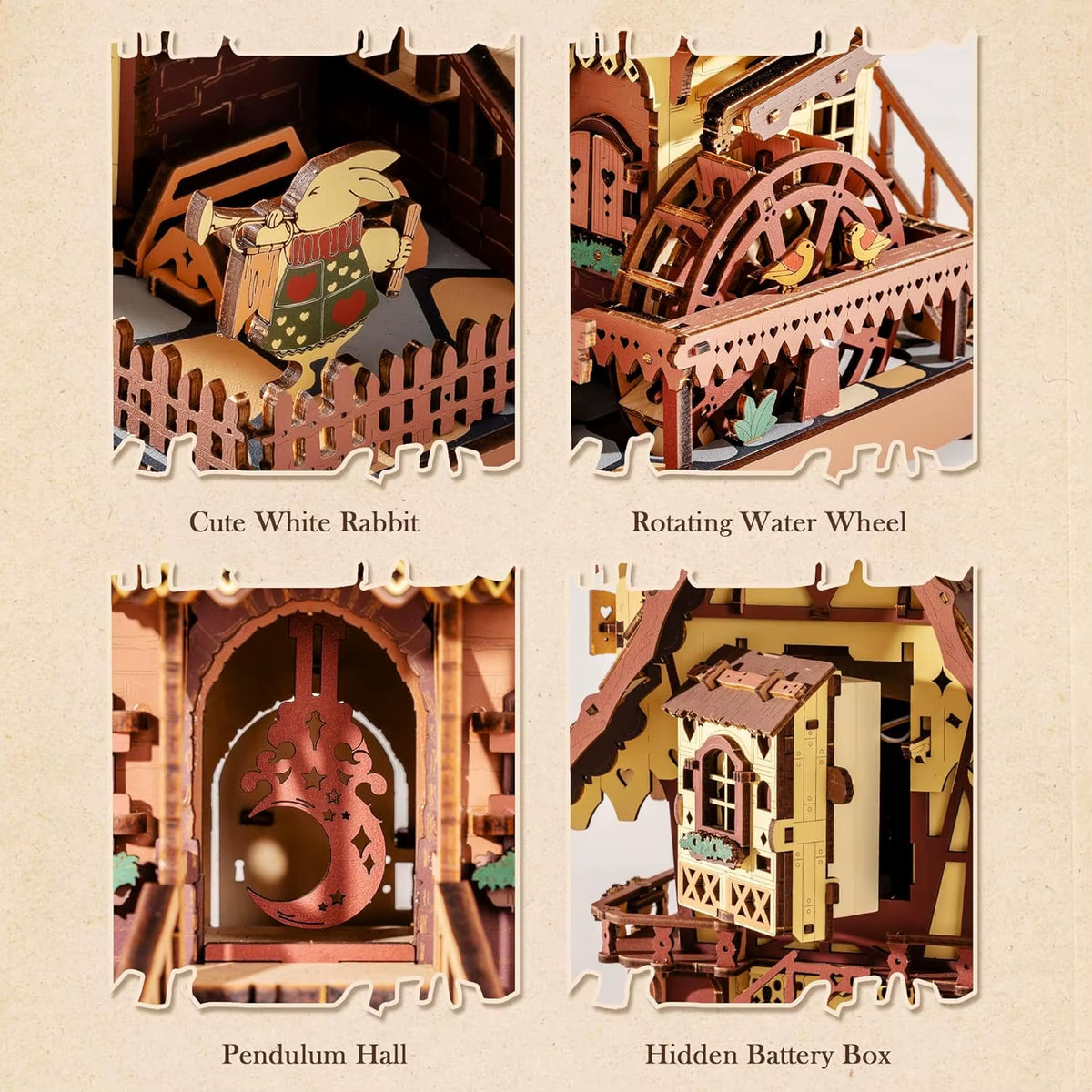 Robotime Rokr 3D Wooden Cuckoo Clock Puzzle Kit - Black Forest Style DIY Model for Kids and Adults