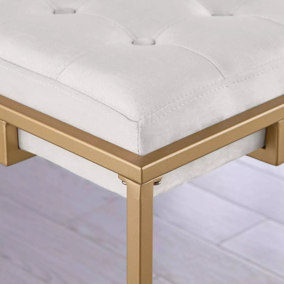 Nadia Modern Upholstered Square Counter Height Barstools Set of 2 in Beige and Gold