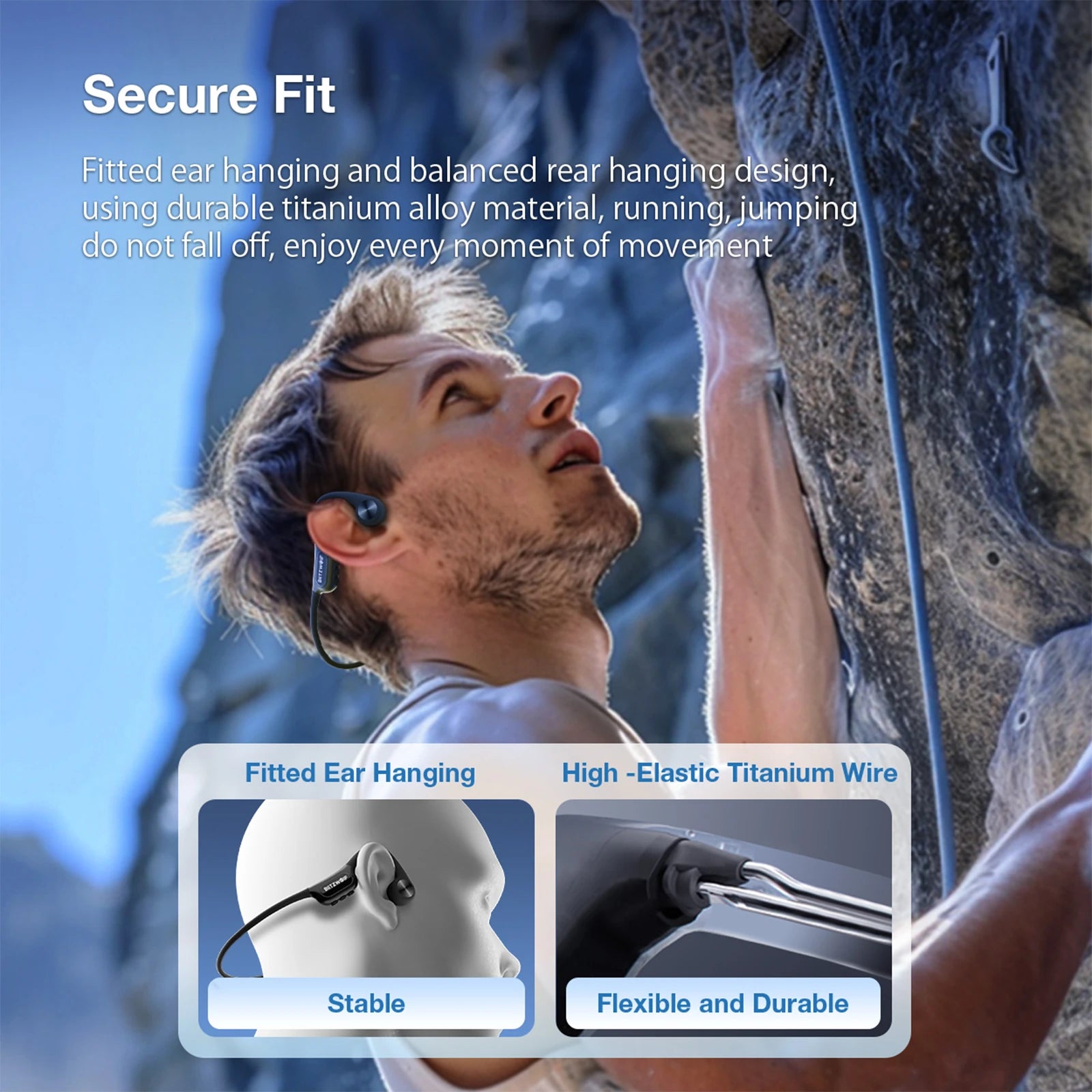 Blitzwolf BW-BTS9 Bluetooth Earphone Bone Conduction Earbuds Built-In 32GB Memory IPX8 Waterproof Soft Silicone Comfort Wear Sports Headphones with Mic