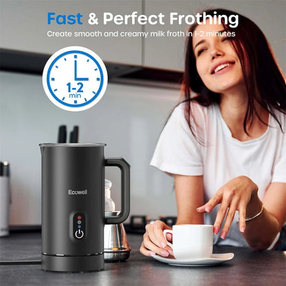  ECOWELL Milk Frother, Frother for Coffee 4 in 1, Milk Steamer Warm and Cold Foam Frother, Milk Steamer and Frother for Latte, Macchiato, Cappuccinos Silent Working 8.1Oz/240 Ml WMMF01 Black
