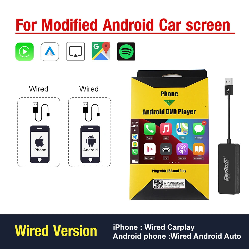Carlinkit USB Wired/Wireless Carplay Dongle Wired/Wireless Android Auto AI Box Mirrorlink BT Auto Connect for Android Car Radio
