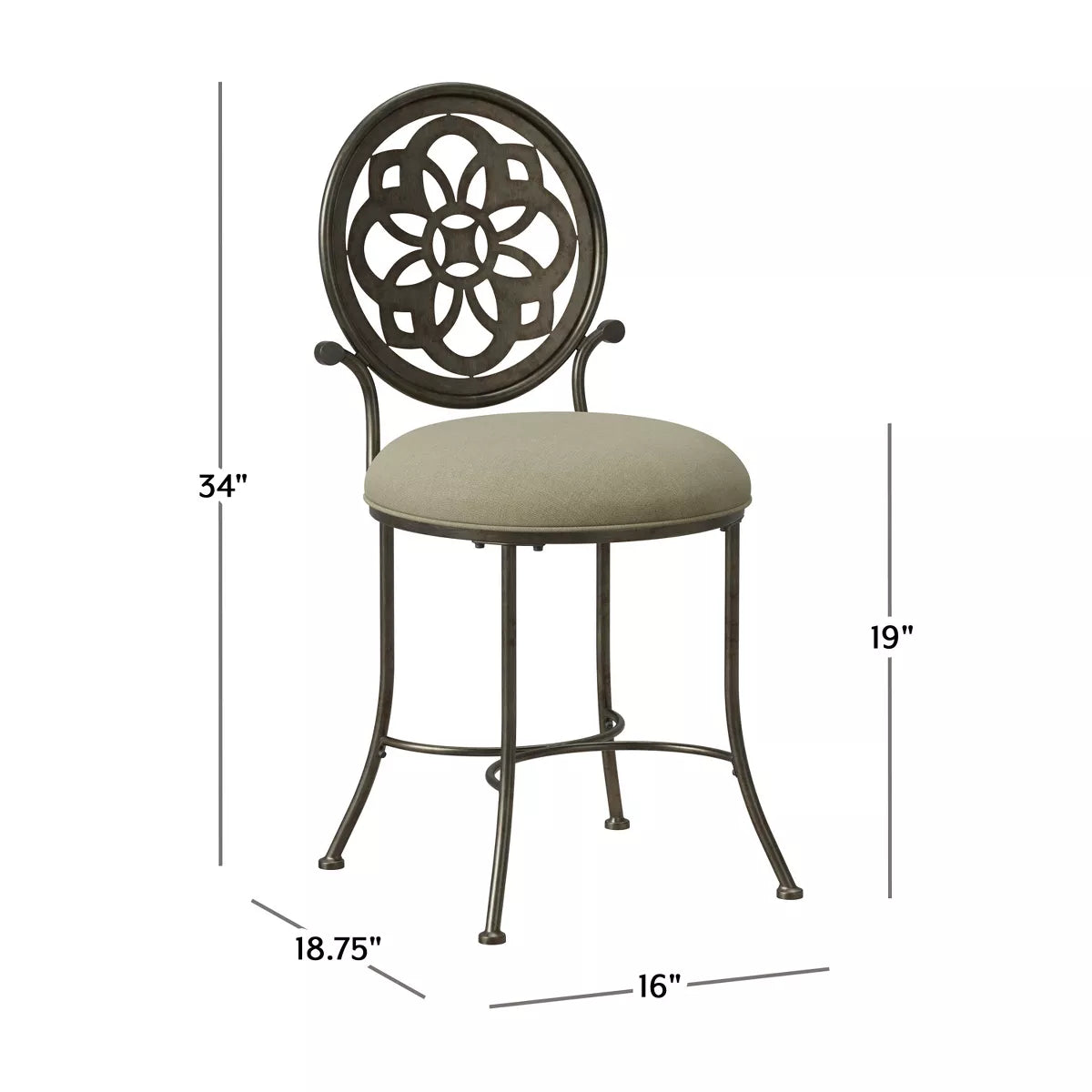 19" Marsala Metal Vanity Stool Antiqued Gray/Cream - Pewter Finish
