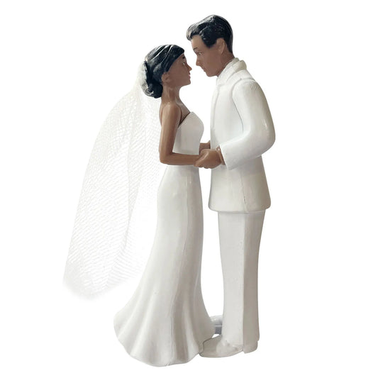 Elegant Bride & Groom Wedding Cake Topper with Veil 4.3" - Anniversary, Bridal Shower, Engagement Party Decoration