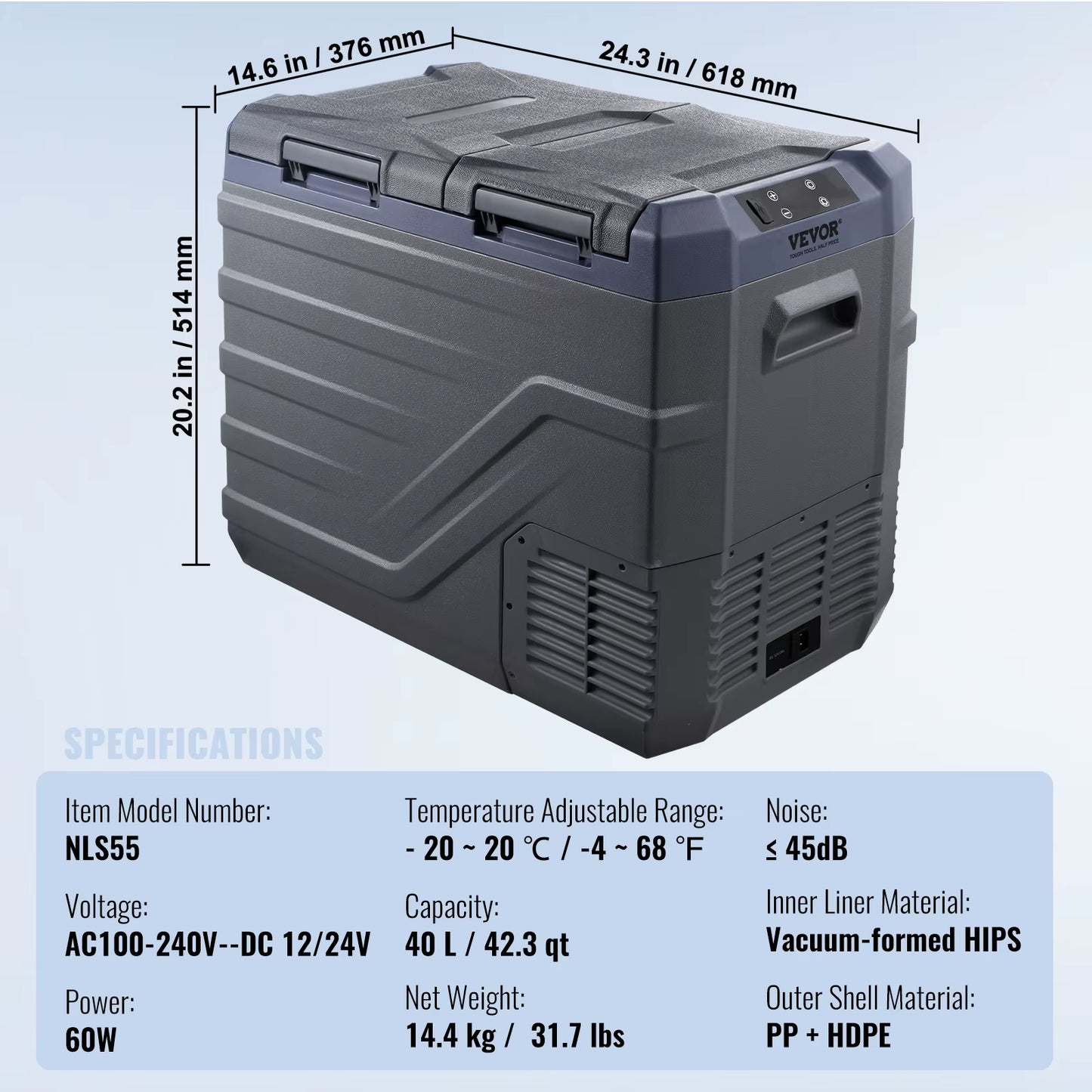 Succebuy Car Refrigerator 12 Volt Car Refrigerator Fridge 40 L Dual Zone -4℉-68℉12/24V DC 100-240V AC for Outdoor Camping RV