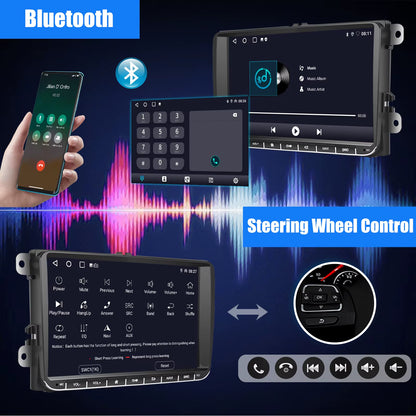 9-Inch Android 14 Car Stereo with 4G+64G, Wireless CarPlay, GPS Navigation, WiFi, RDS FM, Bluetooth, and Equalizer for VW Golf 5/6, Passat, Polo, Touran, Tiguan, Caddy, and EOS