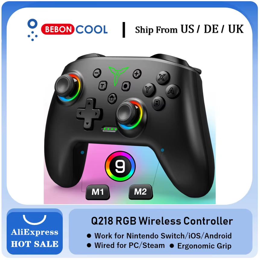 Q218 Wireless Switch Controller for Nintendo Switch/Oled/Lite/Android/Ios/ PC with Programmable,Turbo,6-Axix Gyro