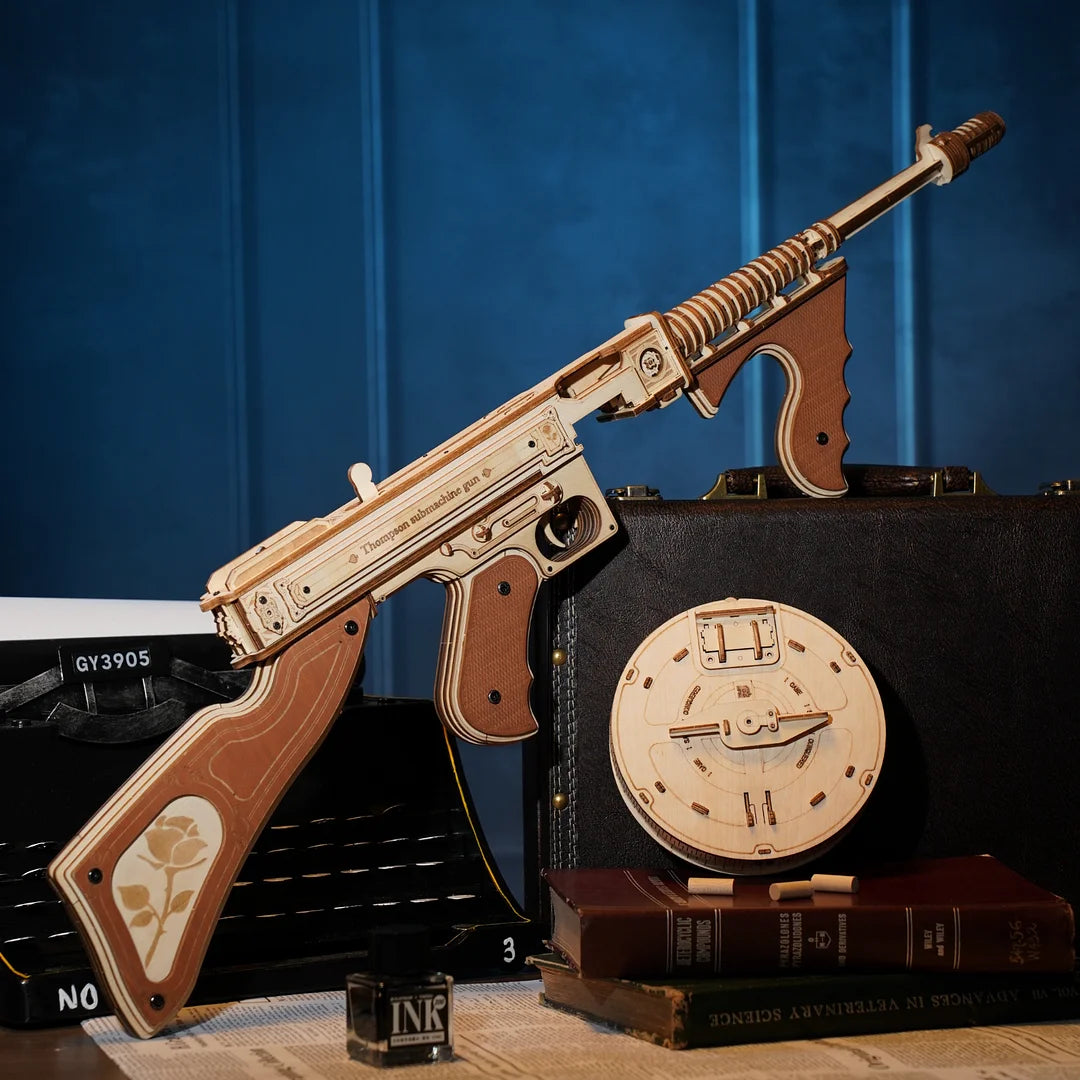 Robotime ROKR Thompson Submachine Gun 3D Wooden Puzzle Kit for Adults and Teens - Easy Assembly Building Block Set LQB01