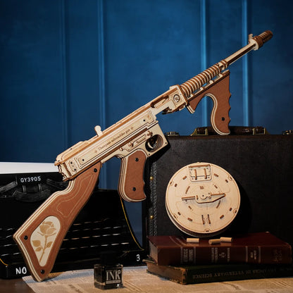 Robotime ROKR Thompson Submachine Gun 3D Wooden Puzzle Kit for Adults and Teens - Easy Assembly Building Block Set LQB01