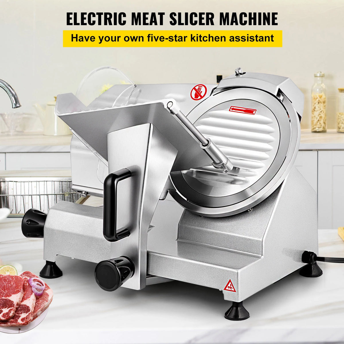 Succebuy Electric Deli Food Slicer with 8/10 Inch Carbon Steel Blade, Adjustable Thickness for Commercial and Home Use, Ideal for Meat and Cheese Cutting