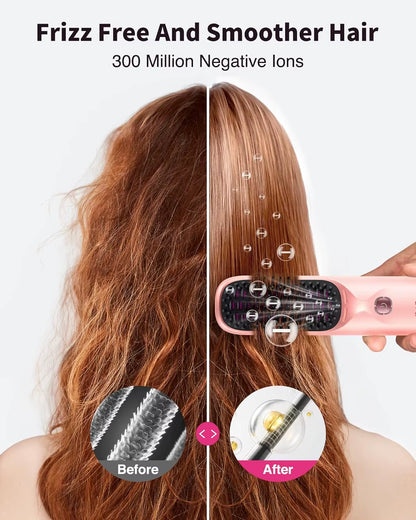 Cordless Hair Straightener Brush 450°F Adjustable Temp 30S Fast Heating 10000Mah Travel Wireless Straightening Comb Adult Kids