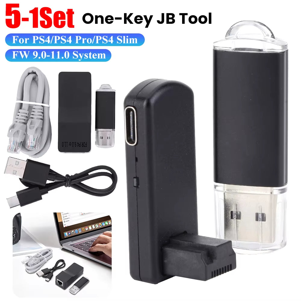 One-Key JB Tool Mod Set Modification Kit with Type-C Cable USB Adapter USB Dongle for PS4/PS4 Pro/Ps4 Slim 9.0-11.0 System