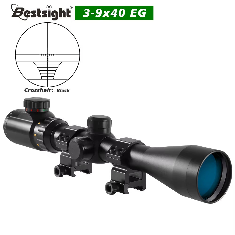 3-9X40 Tactical Hunting Scope with Red/Green Illuminated Mil Dot Crosshair and Mounts
