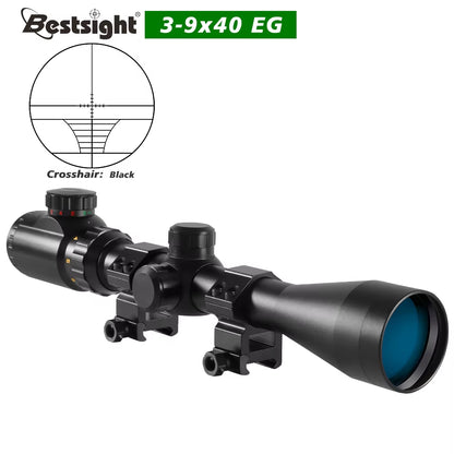 3-9X40 Tactical Hunting Scope with Red/Green Illuminated Mil Dot Crosshair and Mounts