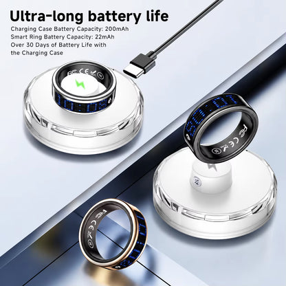 US Local Smart Ring with LED Display Screen Call Reminder Heart Rate Blood Oxygen Monitor IP68 Waterproof Multi Sports Mode Gift