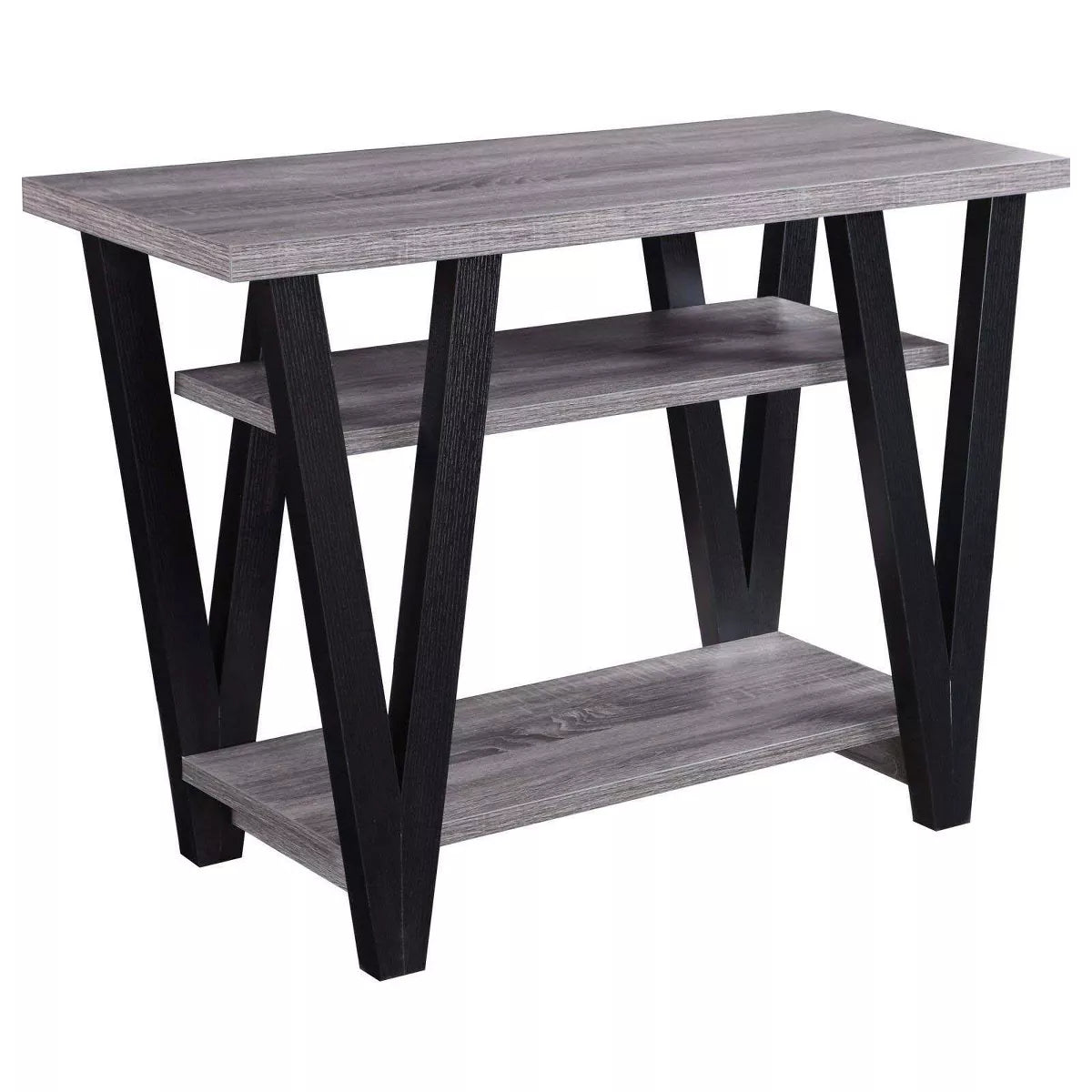 Contemporary V-Shaped Wood Sofa Table in Black and Antique Gray