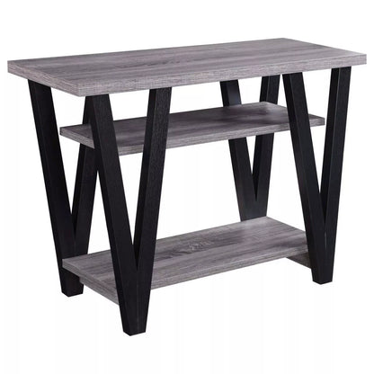 Contemporary V-Shaped Wood Sofa Table in Black and Antique Gray