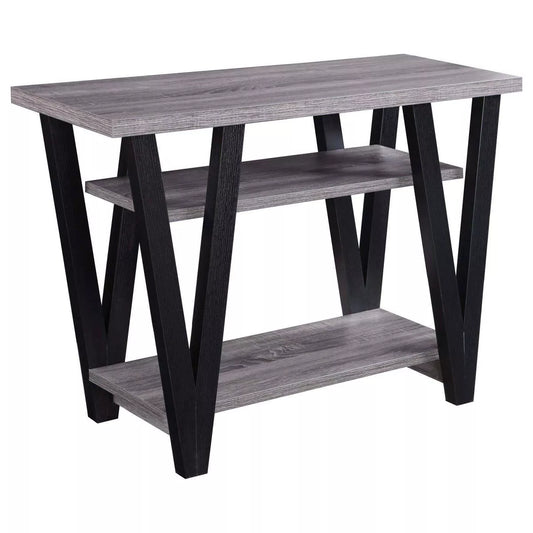 Contemporary V-Shaped Wood Sofa Table in Black and Antique Gray