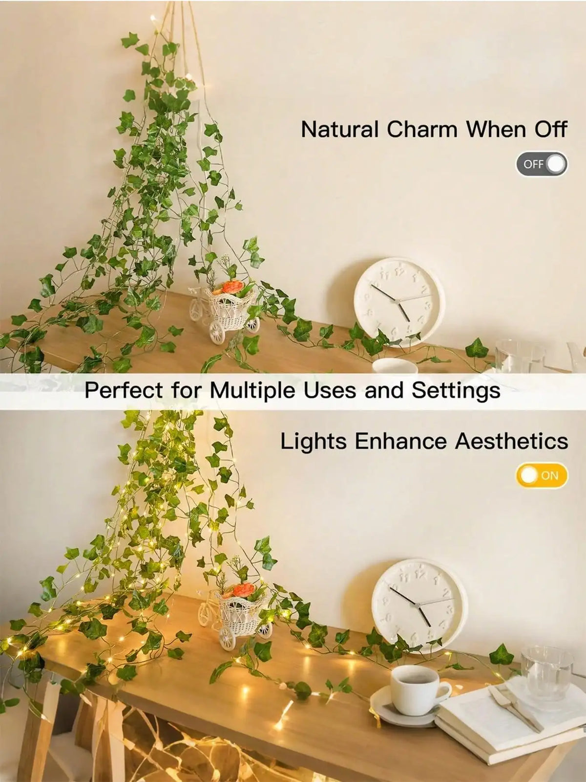 32.81 Ft Battery-Powered 100 LED Ivy String Lights with Leaf Design for Home and Garden Decor, Ideal for Bedrooms, Walls, and Parties
