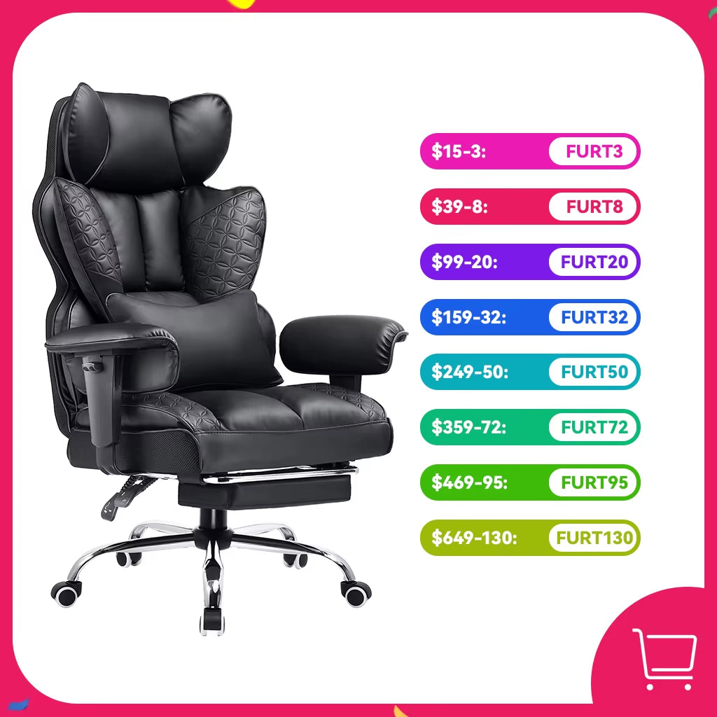 Ergonomic High-Back Leather Office Chair with Footrest and Adjustable Armrests