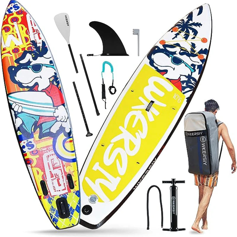 Inflatable Paddle Board Stand up Surfing Board 6 Inch Thick Surfboard Surf Set with Paddleboard Surf Fin Coiled Leash Inflator Pump and Carry Bag SYFC320DOG