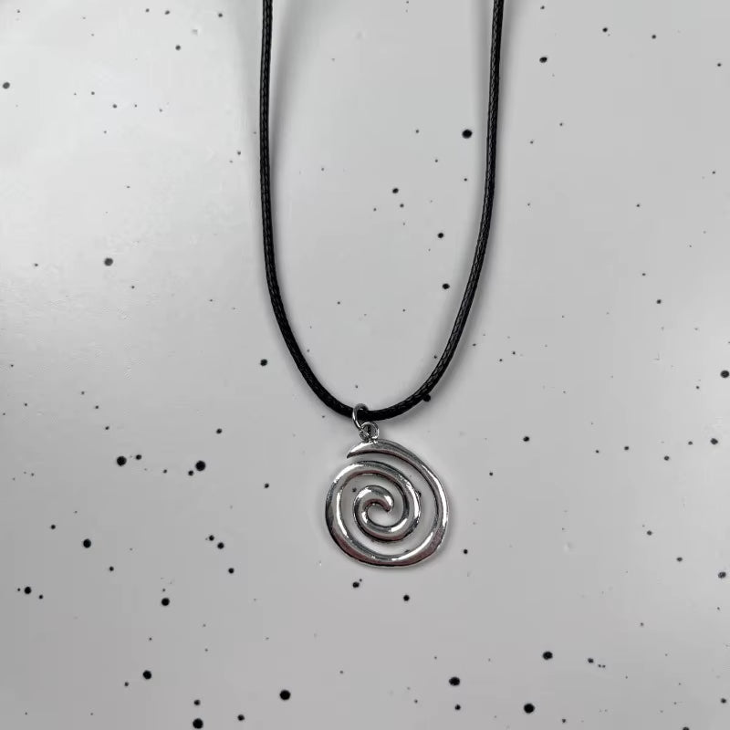 Vintage Spiral Vortex Pendant Necklace with Hand-Woven Leather Rope for Women - Bohemian Goth Fashion Jewelry 2026 Y2K Collection
