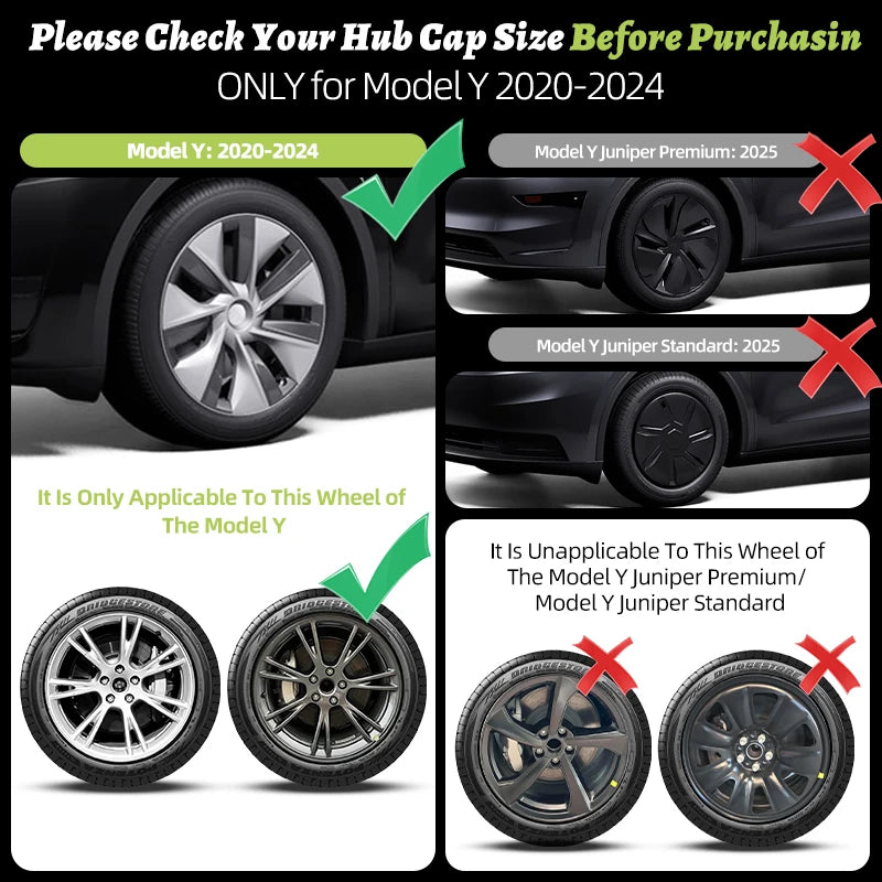 4-Piece Wheel Cap Set for Tesla Model Y (2020-2024) 19-Inch Hubcap Replacement Accessories